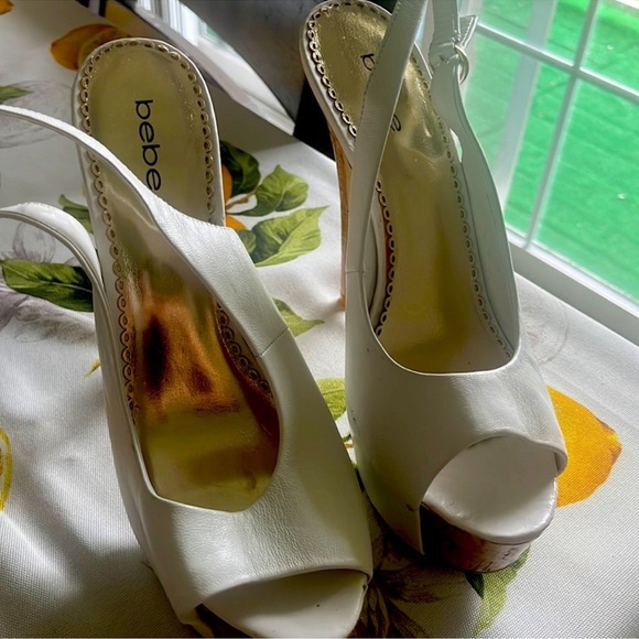 bebe Shoes - Bebe White Satin Slingback Heels